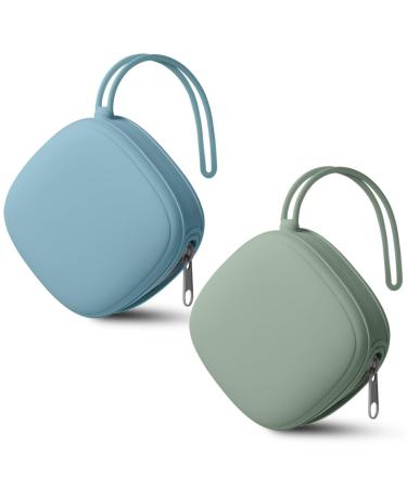 Aolso Dummy Holder Case Set 2PCS Silicone Dummy Holder Case Baby Dummy Holder Case Square Pacifier Holder Case Portable Soother Pods Baby Pacifier Case for Travel Home (Green/Light Blue) - Buy Online on GoSupps.com