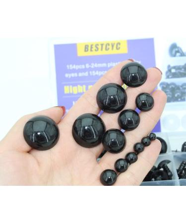 154pcs Black Solid Plastic Safety Eyes with Washers for DIY Crafts - Teddy Bear Dolls, Plush Animals, Puppets - 1Box - 12 Sizes - Buy Online on GoSupps.com