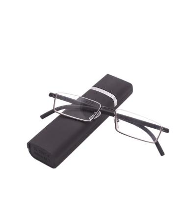 Kokobin reading glasses with ultra -light TR90 frame reading aid Half -globe made of metal frame with semi -frame visual help with glasses case for women and men (black +2.0 black +2 diopters (1 Pack)