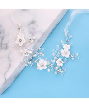 Buy Komunj Flower Hair Jewelry for Brides - Silver Pearl Wedding Hair Vines & Crystal Accessories for Women & Girls - Buy Online on GoSupps.com