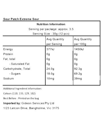 Buy Sour Patch Kids Extreme Sour Candy - Soft & Chewy 3.5oz (99g) | International Shipping Available - Buy Online on GoSupps.com