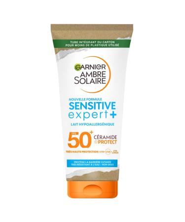 GARNIER Ambre Solaire Sensitive Expert+ Sun Lotion SPF 50+ - Protects from UVA UVB & UVA Long - Light Texture - Water Resistant - Ceramides - All Skin Types - 175 ml