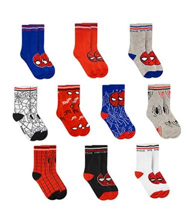 Marvel Spiderman Boys Socks, 10-Pack of Decorative Spiderman Toddler Socks, Amazing Legends Socks for Boys 4-7 Years Red Assorted