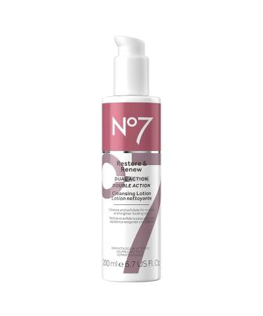 No7 Restore & Renew Dual Action Cleansing Lotion - Facial Cleanser & Exfoliant with Alpha Hydroxy Acid - Cleansing Lotion Makeup Remover for Anti Aging