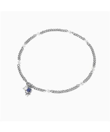 DNCG Necklace Vintage Rose Square Pendant Necklace Fashion Metallic Wild Blue Flower Necklace Beautiful Decorative Necklace for Women Ladies Necklace - Buy Online on GoSupps.com