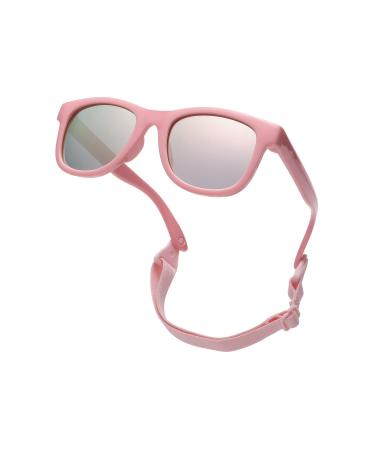 Pro Acme TPEE Polarized Baby Sunglasses with Strap Flexible Durable Toddler Sunglasses for 0-24 Months Pink Frame | Pink Mirrored Lens