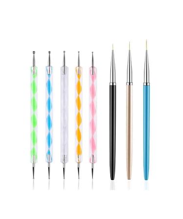 FULINJOY 5PCS Dotting Pens with 3 PCS Nail Painting Brushes, Nail Art Design Tools