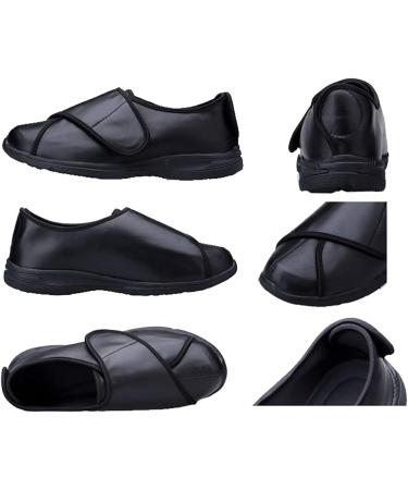ZJING Men's Wide Diabetic Leather Shoes | Adjustable Closures | Walking Slippers for Arthritis, Edema, Swollen Feet | Size 14, Black - Buy Online on GoSupps.com