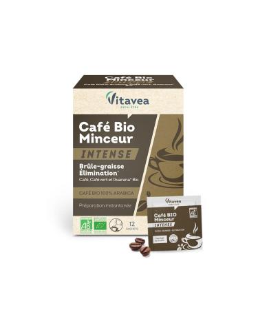 Vitavea - Intense Organic Slimming Coffee - Fat Burner Elimination Refined Silhouette - Soluble Coffee 100% Arabica Guarana Natural and Organic Origin - 12 Sachets - Made in France