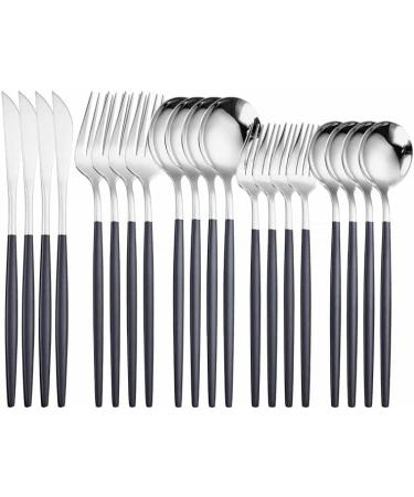 Silverware Set White Silver Cutlery Set Stainless Steel Dinnerware Set Forks Knives Spoons Set Fork Knife Black Silver Kitchen Tableware 20Pcs (Color : Silver 20pcs) - Buy Online on GoSupps.com