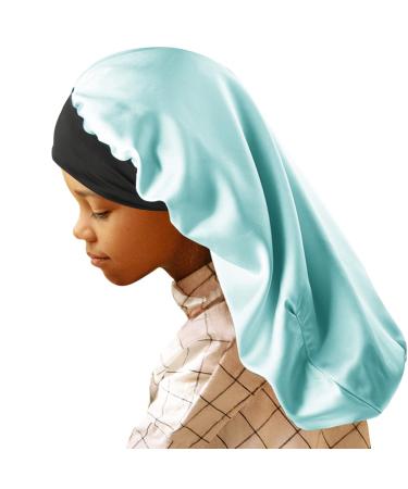 Geatremy Braids Long Silky Satin Bonnet Double Layer Sleep Satin Cap Bonnet for Curly  Long Hair Sleeping Bonnet for Kids Girls Cyan