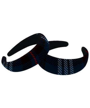 Headbands Women Hair Head Bands 2 Pieces Wide Top Turban Velvet Hair Bands Elastic Headband Dark Blue Plaid Fashion Head Wrap 2 Size Multi-colored 4