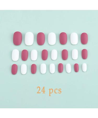 Buy Sethain Matt Oval False Nails Tips - Pink & White Long Press-On Nails | 24 Complete Cover Nail Set for Women & Girls - International Shipping Available - Buy Online on GoSupps.com