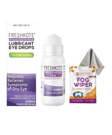 Maxim Eye FRESHKOTE Preservative Free Lubricant Eye Drops.33 fl oz Bottle of Artificial Tears for Dry Eye Relief Bundled with 1 Reusable Anti Fog Cloth for Eyeglasses 1 Bottle (0.33 Ounce)