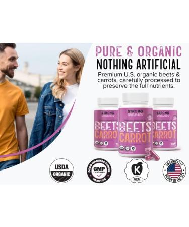 Strong Organics Beet Carrot Juice Caps - USA Grown Organic Raw Cold Pressed for Eye Skin & Heart Health Vegan Non GMO 120Ct - Buy Online on GoSupps.com