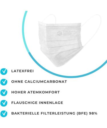 Dustpirate Curt Maria Medical Face Masks - 50 Pieces 3-Layer Disposable Mouth Protection Made in Germany - Ear Loop Design White - Buy Online on GoSupps.com