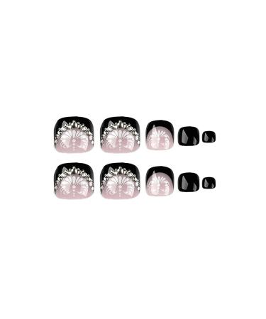 YOSOMK 72PCS Short Square Glossy Fake Toenails with Black Designs - Nude Full Cover Acrylic Toenails - Buy Online on GoSupps.com