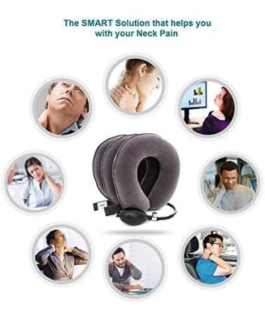 Cervical Neck Traction Device by DaviSmart - Adjustable Inflatable Collar Brace for Neck Pain Relief + Eye Mask (Gray) - Buy Online on GoSupps.com