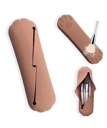 Travel Make Up Brush Holder Silicone Makeup Brush Holder Washable Makeup Brush Organiser Case Cosmetic Brush Case Makeup Tools Organizer Portable Cosmetic Brush Holder For Women DarkPink