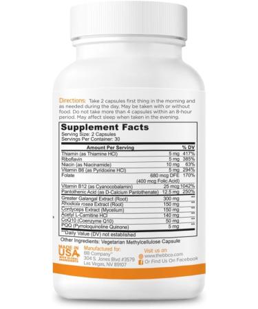 BB Company InergyPLUS | Energy Vitamins for Women | Natural Fatigue Support & Focus Supplements | B12 Folic Acid Rhodiola Cordyceps CoQ10 | 60 Ct Unflavored - Buy Online on GoSupps.com