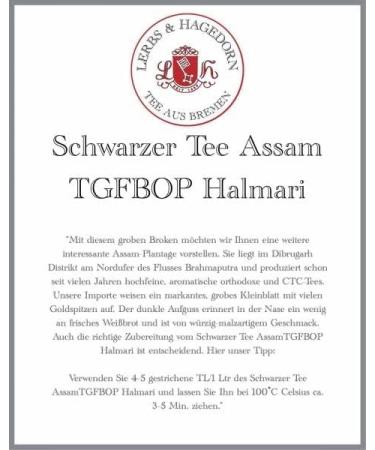 Lerbs Hagedorn Lerbs & Hagedorn Black tea Assam TGFBOP Halmari spicy malt 1kg approx 81 liters Tippy Golden Flowery Broken Orange Pekoe - Buy Online on GoSupps.com