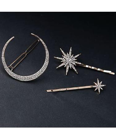 Bartosi Vintage Rhinestone Moon Snowflake Star Hairpins - Set of 3 | Crystal Decorative Bobby Pins for Women & Girls - Buy Online on GoSupps.com