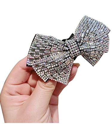 Grey Crystal Rhinestone Bow Hair Barrette | Stylish Ponytail Holder for Women and Girls - Hair Jewelry Accessory - Buy Online on GoSupps.com