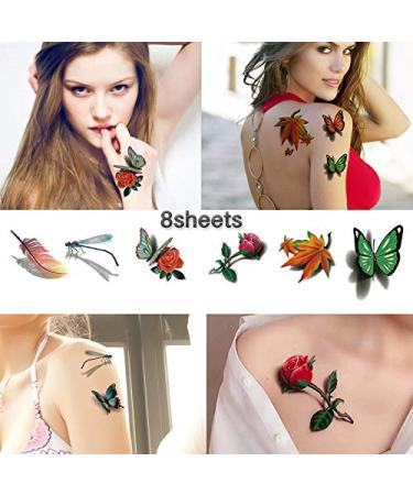 8 Large Sheets 3D Butterfly Temporary Tattoos for Women - Waterproof & Vibrant Designs | Flowers, Dragonfly, and More - Ideal for Girls (Style 2) - Buy Online on GoSupps.com