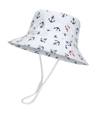 XYIYI Kids Bucket Hat Adjustable Sun Hats Breathable Beach Hat for Boys Girls 2-4 Years Anchor White