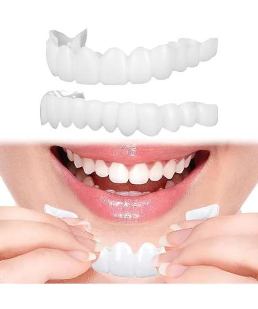Brigtviee False Teeth 2 Pairs ClipIn Veneer Teeth Instant Perfect Smile Teeth Veneer Top and Bottom Set Temporary Cosmetic Fake Teeth Comfort Fit Dentures for Bad Teeth Coverage