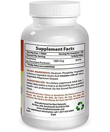 Best Naturals Chromium Picolinate 1000mcg 120 Tablets - Pack of 3 | High Potency Supplement - Buy Online on GoSupps.com