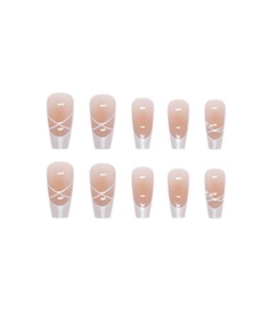 Press On Nails - Shiny White Tip Pearl Nude Medium Coffin French Tip - 24 Reusable Fake Nails for Women and Girls - Buy Online on GoSupps.com