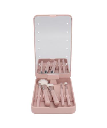 Travel Makeup Brush Set Professional Cosmetic Brushes Kit with LED Light Mirror for Eyeshadow Rotating and Folding Versatile Application