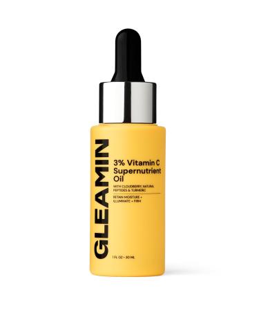 Gleamin 3% Vitamin C Face Oil with Cloudberry Peptides & Turmeric Hydrating Brightening Skin Firming Oil for Dull Skin & Dark Spots | Fragrance-Free Facial Oil 1 fl oz