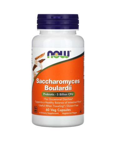 NOW Supplements Saccharomyces Boulardii 5 Billion Capsules 60 Count
