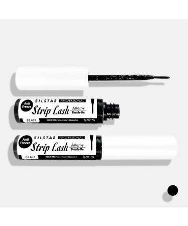 Anti-Freeze SILSTAR PROFESSIONAL Strip LASH Adhesive Brush ON_Black 5g/0.17oz -for Strip False Eyelash - Anti-Freeze Lash Glue/Latex Free/Strong Hold/Eyelash Glue/Safe on Skin (Black)