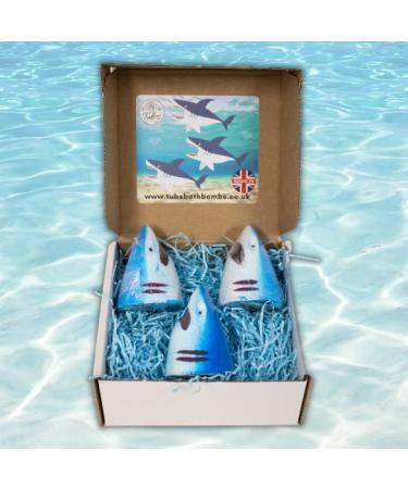 Blue Shark Attack Bath Bomb Gift Boxed Box Set (3 Pieces) Fun Colourful Blue Red Fizz Bathbomb Handmade by Tub's Bath Bombs