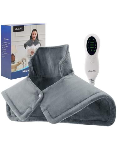 Weighted Heating Pad for Neck and Shoulders, JKMAX 2lb Large Neck Heating Pad for Neck Shoulder Pain, 10 Heat Settings, 3 Timer Settings Auto-Off, Gifts for Women Men Mom Dad 17"x23" Grey