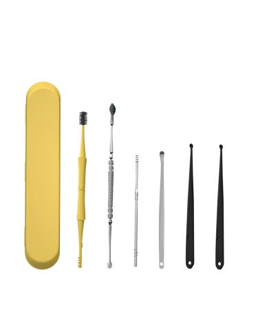 7-in-1 Ear Pick Set  Ear Wax Removal Kit  Professional Ear Cleansing Tool Set  Reusable Ear Pick Earwax Removal Kit with a Storage Box Yellow
