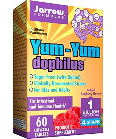 Jarrow Formulas Yum-Yum Dophilus Sugar-Free! Natural Raspberry Flavor 60 Chewable Tablets (Ice)