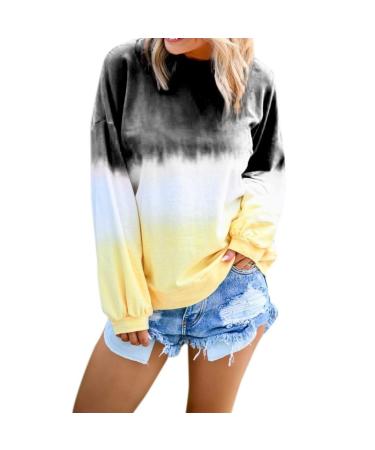 Bigfanshu Women's Print Harajuku Sweatshirts Pullover Cewneck Warm Tops Sweatshirt Tie Dyeing Gradient Hoodie Jumper Black