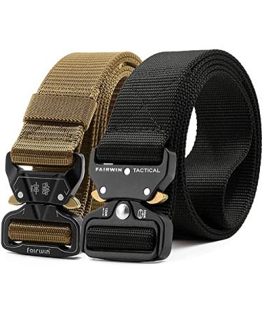 FAIRWIN Men's Tactical Belt, 2 Pack 1.5 Inch Military Tactical Belts for Men, Web Belt Nylon Belt - Work Tool Belt Black+tan Waist 30"-36"