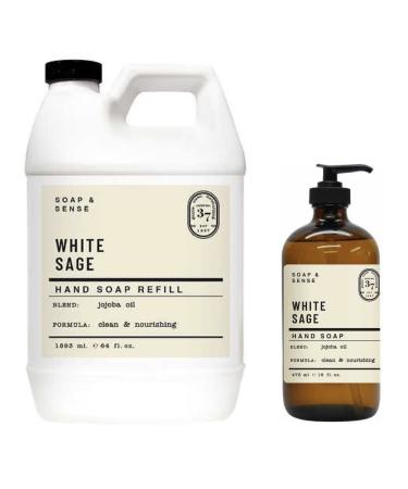 Home and Body Company Soap and Sense Hand Soap Refill Made in the USA 2-Pack includes 16 fl oz Hand soap with 64 oz each Refill (White Sage)