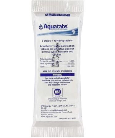 Aquatabs 100 Pack Water Purification Tablets (2 Packs of 50) Cleans up to 200 Liters  White  One Size (AQ4-01-316-2) - Buy Online on GoSupps.com