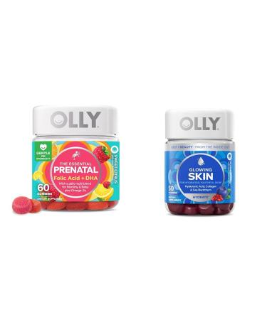 OLLY The Essential Prenatal Gummy Multivitamin 30 Day Supply (Gummies) Sweet & Glowing Skin Gummy 25 Day Supply (50 Count) Plump Berry Hyaluronic Acid Collagen