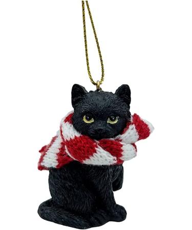 Black Longhair Tabby Kitty Cat Christmas Tree Ornament - December Pets with Candy Cane Scarf - Buy Online on GoSupps.com