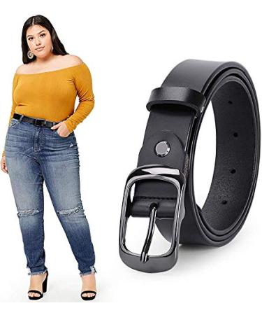 WERFORU Women Black Leather Belt Plus Size Polished Buckle for Jeans Pants Suit for size 46"-50" A-black With Gun Color Buckle