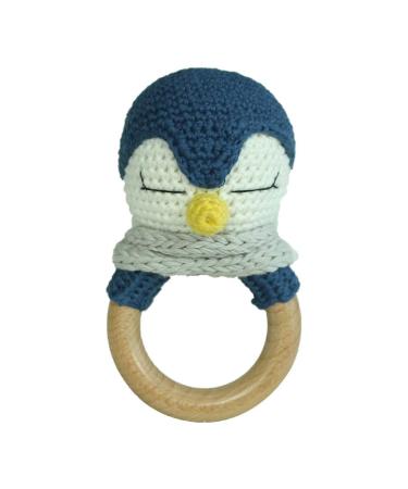 Yuanshenortey Baby Wooden Teether Ring Crochet Rattle Pacifier Dummy Infant Teething Chewing Molar Toy