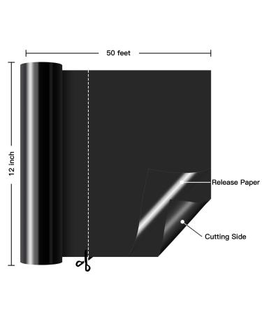 HTVRONT Black Permanent Vinyl Roll - 12 x 50 FT Adhesive Sheets for Cricut, Silhouette, Cameo - Glossy Black - Buy Online on GoSupps.com