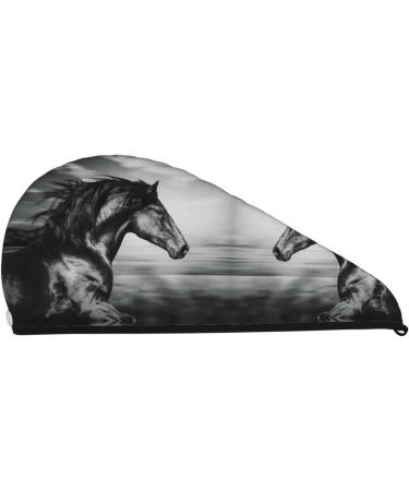Running Horse Black & White Microfiber Hair Towel | Super Absorbent Coral Velvet Quick Dry Wrap for Long Curly & Thick Hair - Women's Hair Care Essential - Buy Online on GoSupps.com